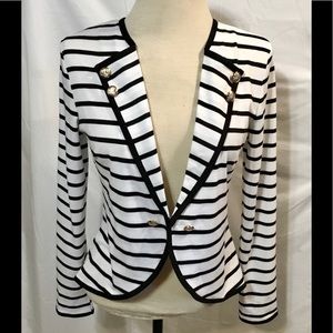 Allegra K Black & White Striped Blazer